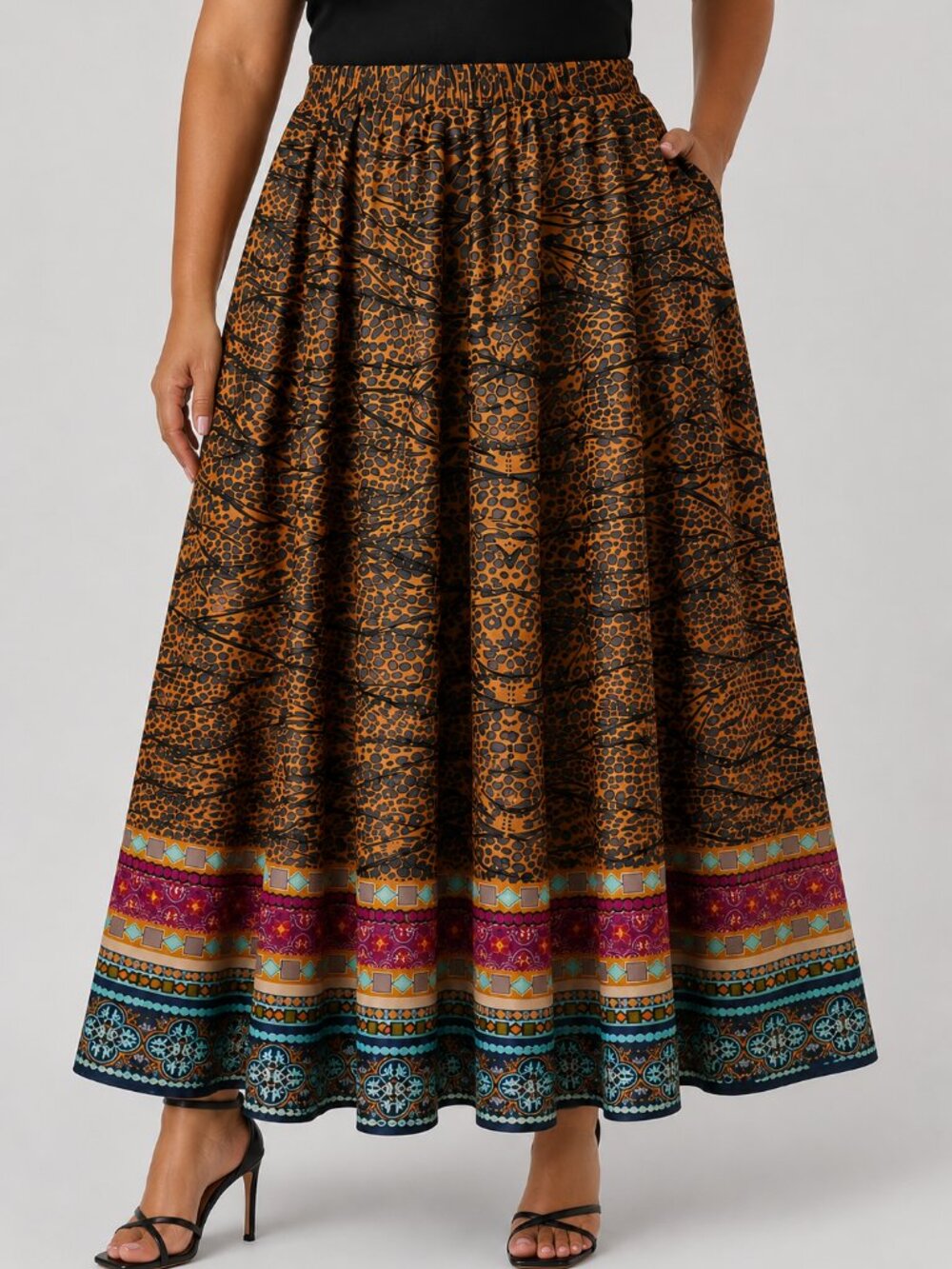 Ashley Stewart Animal Print Maxi Skirt Mixed Media Trim 2X NWT - Picture 5 of 5